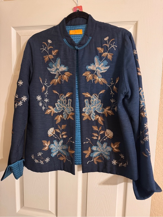 Jackets & Blazers - Crossland by Artapex Silk Embroidered One Button Jacket with Quilted Interior L